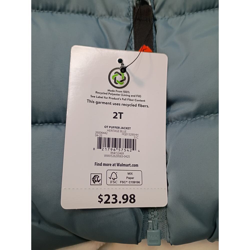 Ozark Trail Toddler Blue Puffer Jacket - Size 2T - NWT - Picture 2 of 7